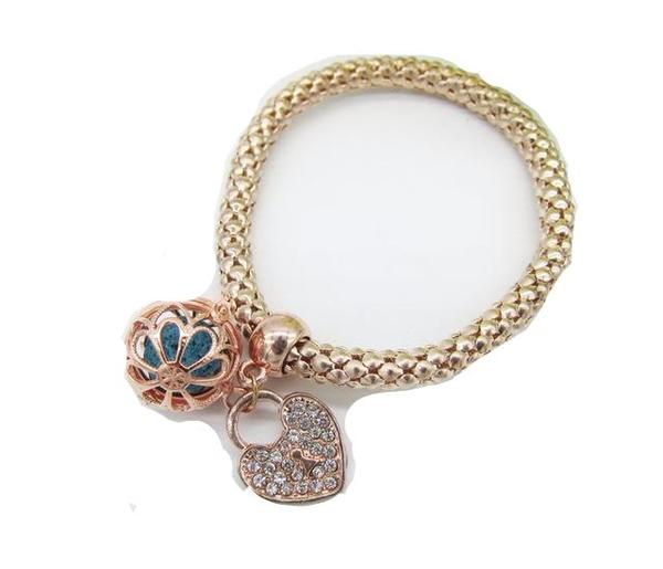 Heart and Round Charm Locket with Lava bead Bracelet