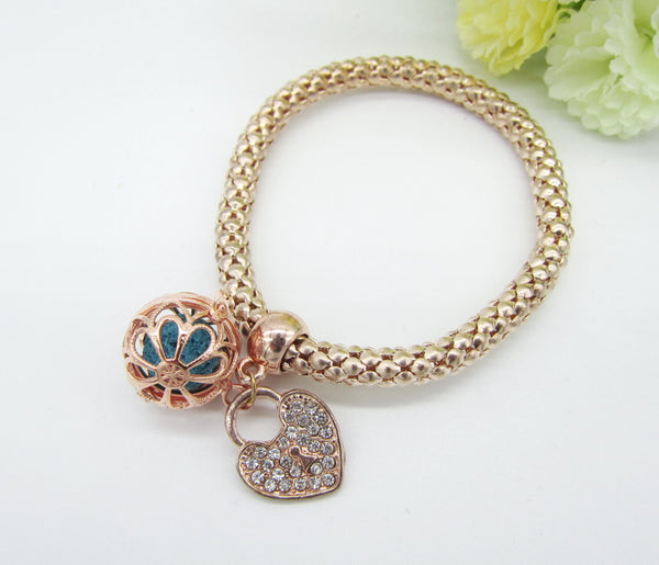 Heart and Round Charm Locket with Lava bead Bracelet