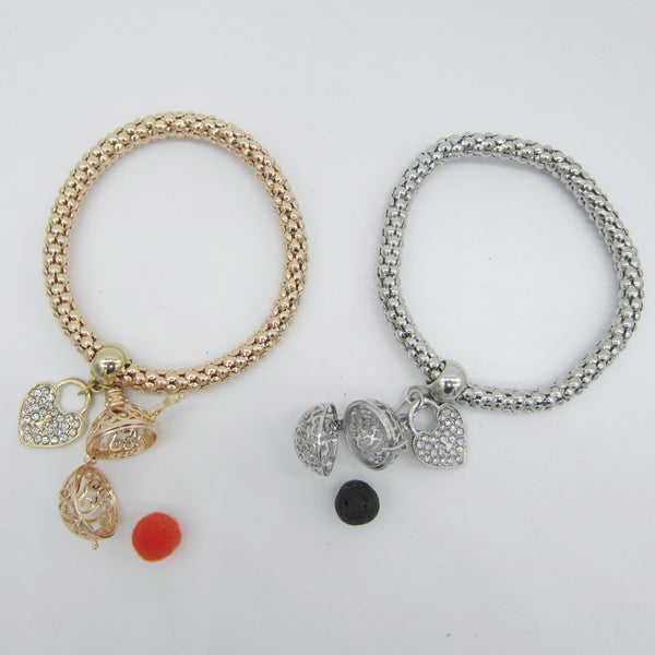 Heart and Round Charm Locket with Lava bead Bracelet